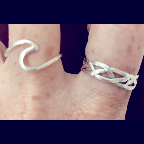 Jewelry - Two Sterling Silver Rings Celtic and Ocean Wave